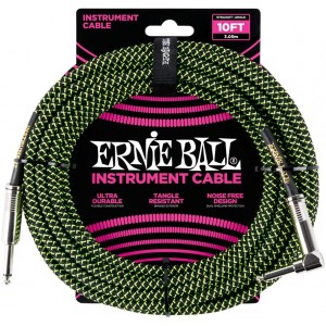 Ernie Ball 3m / 10ft Braided Instrument Cable - Black/Green